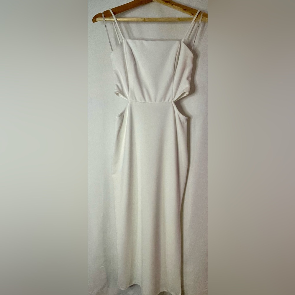 White Sleeveless Cutout Midi Dress